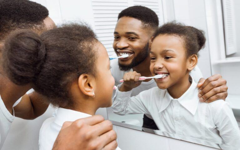 Family doing dental hygiene